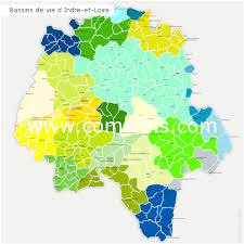 Cette région se compose de 6 départements, s'étend sur 39 151 km² et compte 2 576 252 habitants. Carte Des Bassins De Vie D Indre Et Loire