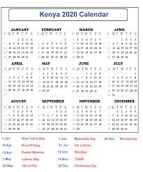 The public holidays are often related to the particular historical event of the country and due to those reasons, they are known as the national holidays since they represent the whole nation of the. Blank Kenya 2020 Printable Calendar With Public Holidays