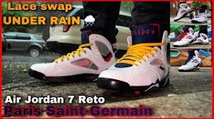 Pick up a pair at goat or flight club. Psg Lace Swap Under The Rain On Feet Video Jordan 7 Psg Paris Paris Saint Germain Youtube