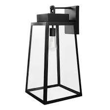 Hampton Bay Corbin Extra Large 25 in. Modern 1-Light Black Hardwired  Tapered Outdoor Wall Lantern Sconce Light with Clear Glass W2205-41