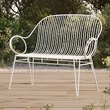 Scroll White Metal Outdoor Bench Reviews Crate And Barrel In 2020 Metal Outdoor Bench Lounge Chair Outdoor Outdoor Bench