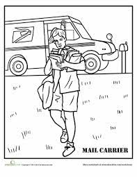 Coloring page outline of cartoon mail truck with animal. Mail Carrier Worksheet Education Com Mail Carrier Coloring For Kids Post Office Activities