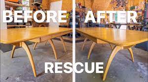 Oval solid maple dining room table two leaves spindle legs one owner 1970. Heywood Wakefield Wishbone Dining Table Restoration Mid Century Modern Furniture Youtube