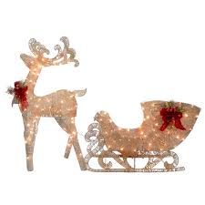 Download 299 santa sleigh reindeer free vectors. National Tree Company National Tree Co Reindeer And Santa Sleigh With Led Lights White Df 140009l Rona