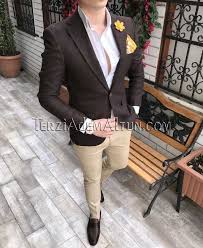 Italyan Stil Dar Kesim Erkek Blazer Tek Ceket Kahverengi T2318 Mens Outfits Man Dressing Style Mens Fashion Casual