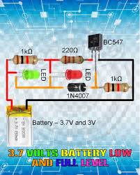 3 7 Volts Battery Low And Full Level Electronic Circuit Projects Electronics Mini Projects Electronics Circuit