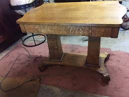Antique Vintage Quarter Sawn Tiger Oak Table Library Coffee Solid Top W Drawer Oak Table Tiger Oak Table