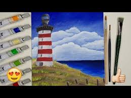 Edges are painted so that the artwork may be hung without framing if preferred. Lighthouse Painting Tutorial For Beginners Easy Step By Step Youtube