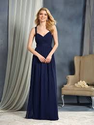 Size 12 Navy Alfred Angelo 7364l Sheer Straps Long Bridesmaid Dress