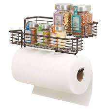 Our paper towel holders keep towels within reach without compromising on style. Mdesign Wall Mounted Metal Paper Towel Roll Holder Dispenser Rack Organizer With Two Tier Shelves For Glass Spice Bottles Jars For Kitchen And Pantry Storage Bronze Buy Online In Saint Vincent And