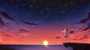 White Dressed Woman Digital Wallpaper Anime Anime Girls Sunset Sea Cliff Long Hair Stars Sky Hatsune Miku Anime Scenery World Wallpaper Sunset Wallpaper True love ～confide to the maple～. wallpaper anime anime girls sunset