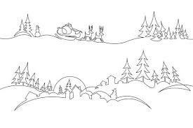 Christmas Landscape One Line Drawing Christmas Landscape Easy Christmas Drawings Tree Line Drawing