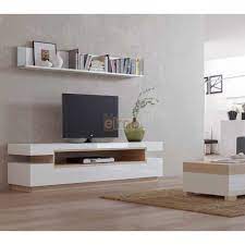 Meuble tv blanc laqué avec éclairage à led intégré design julia. Meuble Tv Design Contemporain Bois Laque Blanc Natural2