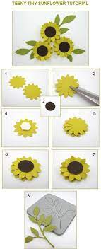 Small paper flowers for card making. Teeny Tiny Sunflower Tutorial From Linda Aarhus Paper Flowers And Leaves Cards Handmade Sunflower Cards Card Embellishments