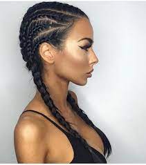 Girl With Black Hair Wearing A Black Top Ghana Braids Styles In Front Of A White Background White Girl Braids Hair Styles Cornrow Hairstyles