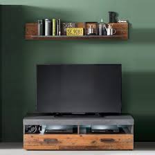 In this video i make a tv stand for my bedroom. Saige Tv Stand Wall Shelf In Old Wood Graphite Grey With Led Sale