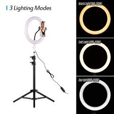 Andoer 26cm 10 Inch Led Ring Light With Light Stand Universal Phone Holder Kit Usb Powered With Wired Remote Control 10 Levels Brightness Day Light Cool White Warm White For Youtube Video Live