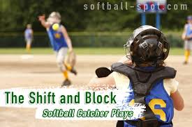 softball catcher plays the shift and