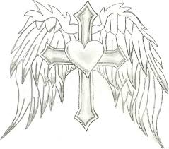 Heart With Wings And Cross Drawings Heart Drawing Heart With Wings Wings Drawing