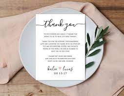 Reception Place Setting Card Wedding Thank You Card Wedding Table Setting Card Thank You Note Place Setting Cards Wedding Thank You Cards Reception Place Settings