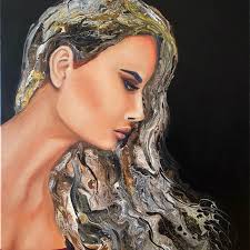 Original mixed media portrait of a lady contemporary art painting  Impressionism