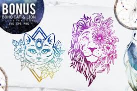 Download Bohema Spirit Font By Blackcatsmedia Creative Fabrica Watercolor Gem Font Bundles Lion Illustration PSD Mockup Templates