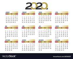 Wall Calendar 2020 Vector Image On Vectorstock Calendar Layout Calendar 2020 Calendar Printables