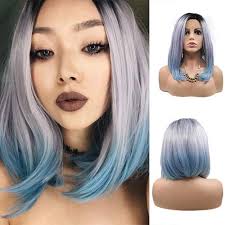 The color has an array of different hues and can easily work on any hair type and skin tone. Ivy Hair Three Tone Dark Roots Grey Blue Ombre Wigs Short Bob Wigs For Women 14
