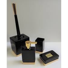 Summer is almost gone but there's still time to save! 4 Piece Bathroom Accessories Set Spirella Roma Black And Gold Stoneware Black And Gold Overstock 31138114