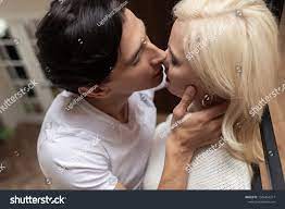 Overhead View Man Kissing Blonde Girlfriend Stock Photo 1586454211 |  Shutterstock