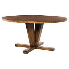 Classic and yet unique, this round dining table showcases the distinctive characteristics of reclaimed pine wood in a timeless pedestal design. Camille Modern Classic Round Reclaimed Mango Wood Dining Table 60d 51 D 60 D Kathy Kuo Home