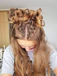 Dutch Braid Space Buns Half Up Half Down Hair Braided Space Buns Dutch Braid Hairstyles