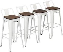 Industrial wood and metal counter stools. Buy Yongchuang Metal Bar Stools Set Of 4 Industrial Counter Height Bar Stools With Back Bar Chairs 26 Wooden Top Low Back White Online In Vietnam B07zh4zs31