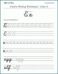 In addition to two rows of cursive letters for tracing, each worksheet in this set has two rows of letters for practicing independent writing. Cursive Writing Letter E K5 Learning