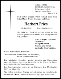 Traueranzeigen von Herbert Fries