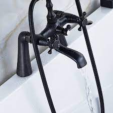 Two handle shower faucet repair: Antique Black Clawfoot Bath Tub Mixer Tap 2 Handle Shower Faucet Deck Mounted