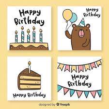A free birthday clipart can make the birthday card more beautiful, it will look great on the birthday invitation. Hand Drawn Funny Birthday Card Collection Free Vector Birthday Card Drawing Funny Birthday Cards Birthday Cards Diy