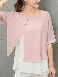 Round Neck Asymmetric Hem Plain Batwing Sleeve Half Sleeve Blouses Buy Online Dress Women Chiffon Blouse Half Sleeve Blouse Chiffon Shirt Blouse