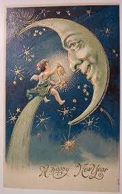 Vintage New Years Postcard | Moon art, Vintage happy new year, New year  postcard