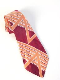 Vintage 1940s Tie Men S Swing Necktie Burgundy Tangerine Orange White Art Deco Zigzag Stripe Rayon Label Five Fold S Neck Tie Vintage Tangerine Orange