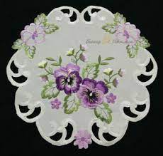 Vintage quilted table runner blue purple floral contrast pattern 58 x 14.5. Pansy Table Runner Doily Tablecloth Cushion Cover Cream Purple Flower Embroidery Ebay Embroidery Flowers Embroidery Flowers Pattern Pansies