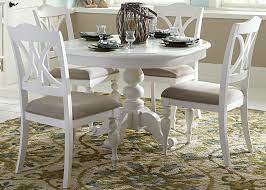 This country style dining table and chairs set for 6 is solid oak wood quality construction. Summer House Oyster White Antique Round Pedestal Extendable Dining Room Set In 2021 Round Pedestal Dining Round Pedestal Dining Table Kitchen Table Settings