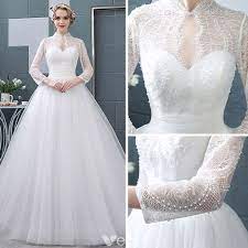 Affordable White See Through Wedding Dresses 2018 Ball Gown High Neck Long Sleeve Backless Pearl Ruffle Chapel Train Wedding Dresses Ball Gowns Wedding Dresses 2018