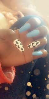 Cow Print Nails In 2020 Cow Nails Baby Blue Nails Cow Print