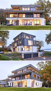 Grosses Einfamilienhaus Modern Mit Flachdach Garage Holz Putz Fassade Bauen Haus Design Ideen Haus Grundriss Haus Bauhausstil