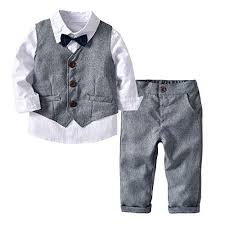 Toddler Baby Boy Clothes 4pcs Outfit Set Printing Tops Pants Tie Vest Wedding Clothes Set Suit For 2 3 Years Kids Suits Boys Wedding Suits Baby Boy Shirts