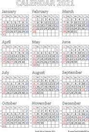 Large space for notes included; Calendar 2021 South Africa Free Printable Pdf