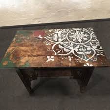 Stephanie Ishler Antique Mandala Console Table Upcycle Furniture Painted Table Stencil Furniture Hand Painted Table