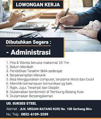 Lihat informasi lowongan kerja bandar lampung terbaru hari ini di mamikos.com. Staf Administrasi Toko Besi Medan Atmago