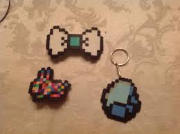 (cobblestone,vanilla bow,strong stone) iron bow: Pearled Bow Bunny Hair Clip Minecraft Diamond Keychain Pearler Beads Keychain Bows